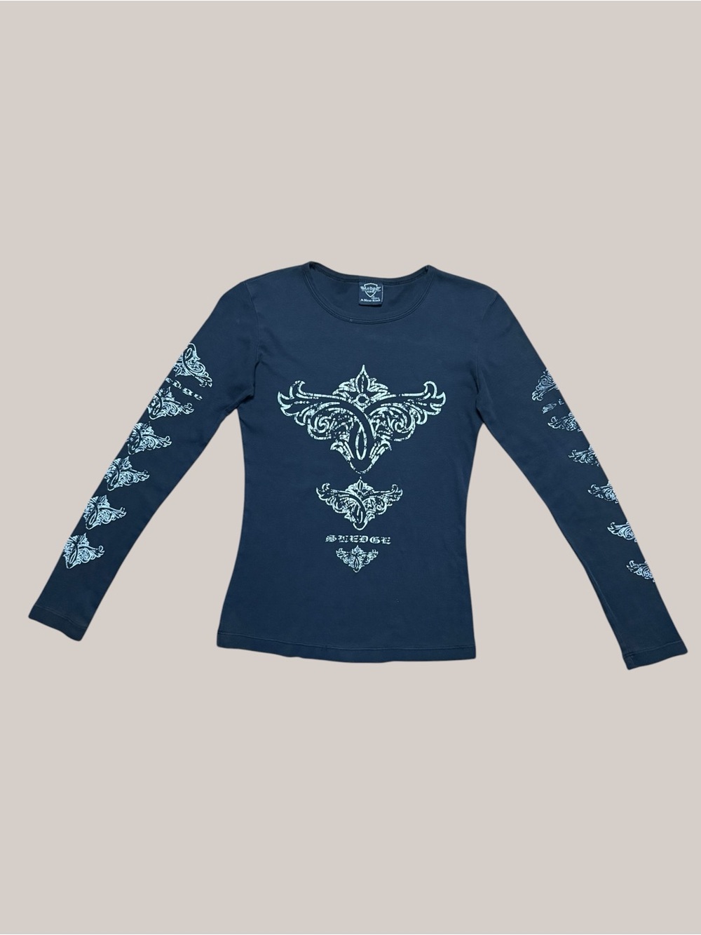 Y2K VINTAGE Sledge USA Black Tribal Graphic Long Sleeve Top